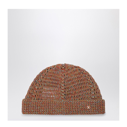 Multicolor Linen Blend Knitted Vlogo Signature Beanie Hat - Image 1