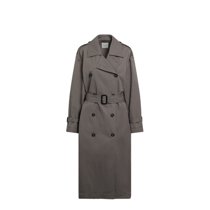 Taupe Double-Breasted Cotton-Blend Trench Coat - Image 1