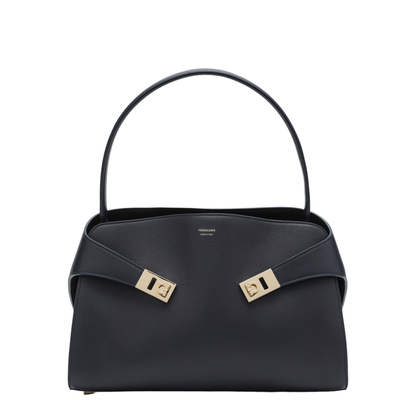 Navy Blue Hug Soft M Handbag in Leather - Image 1