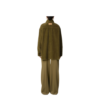 Green Cotton Corduroy Side Slit Overshirt - Image 5