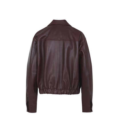 Zipped Leather Jacket Dark Brown - Image 2