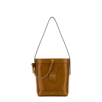 Pivot Small Calf Leather Bucket Bag - Camel - Image 5