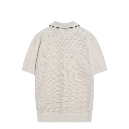 Openwork Talc-Coloured Polo in Cotton and Silk - Image 2