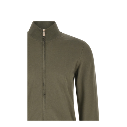 Zipped Cotton Cardigan - Green - Image 3