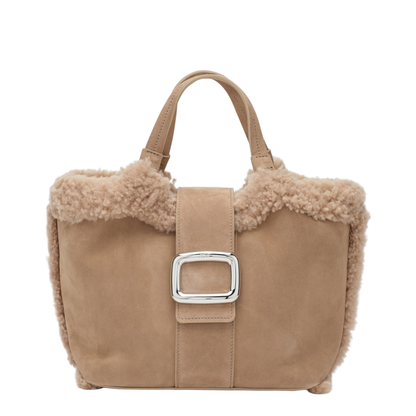 Choc Shopping Bag in Suede and Shearling Brown - Image 1