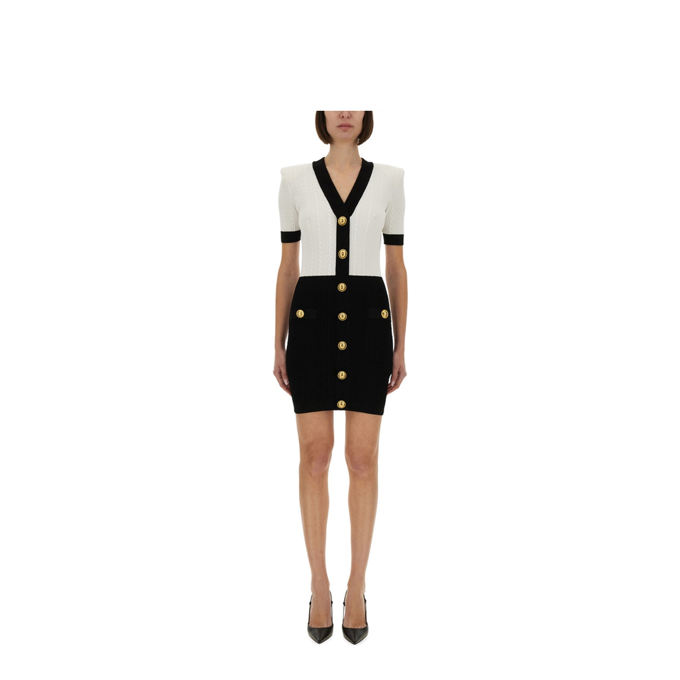 Two-tone cable-knit bodycon dress - Image 1