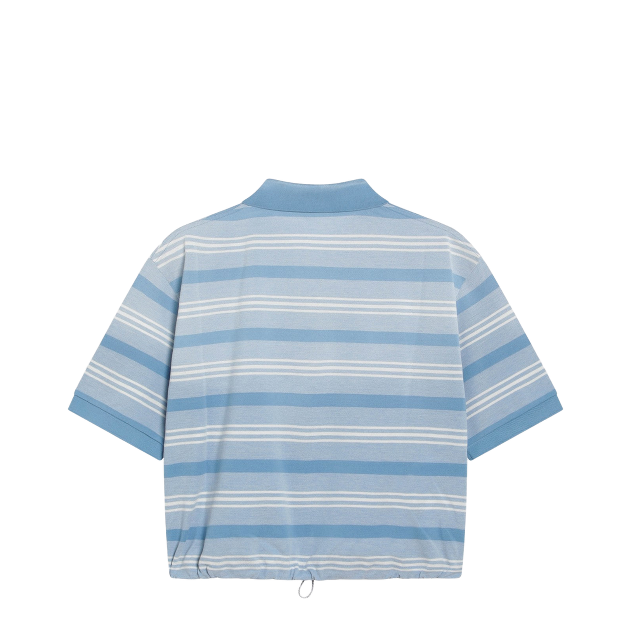 Polo Crop in Striped Piquet Blue - Image 2