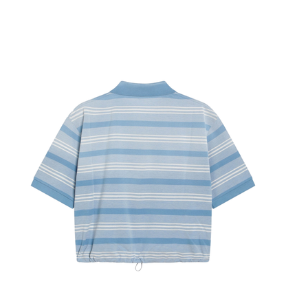 Polo Crop in Striped Piquet Blue - Image 2
