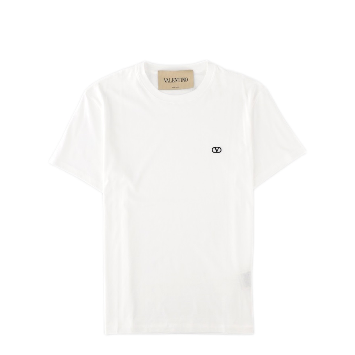 White Cotton T-Shirt With Vlogo Embroidery - Image 1