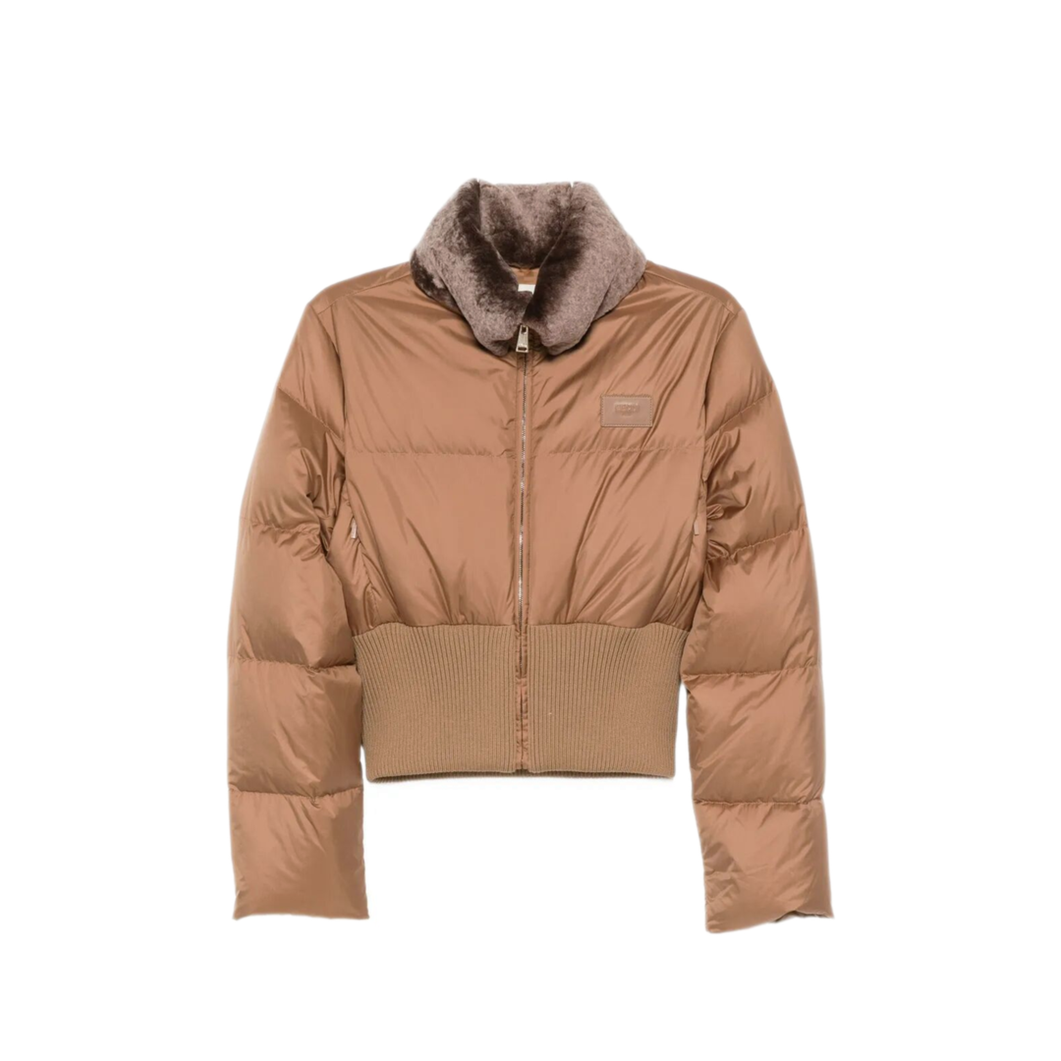 Short Padded Down Jacket with Shearling Collar - Image 1