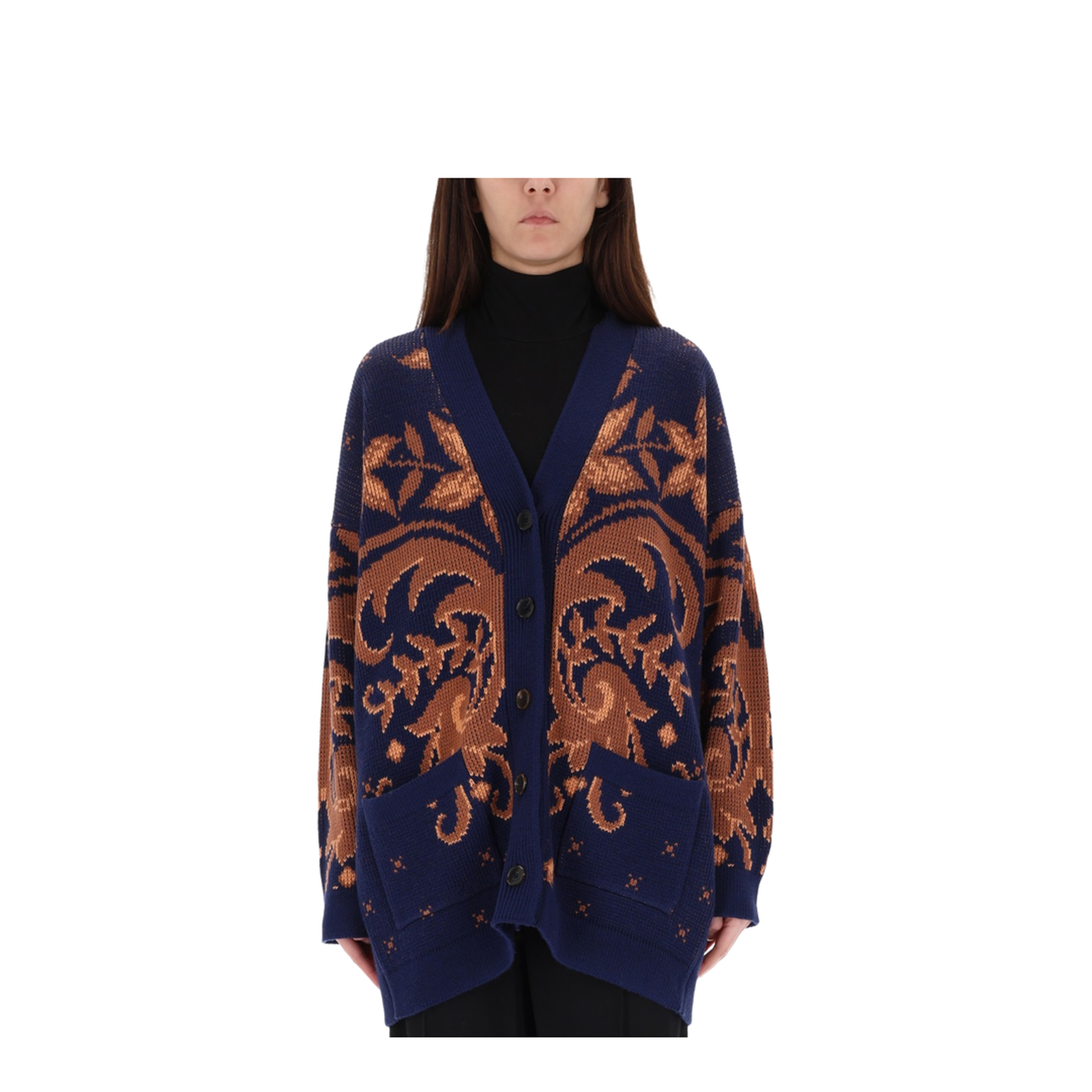 V-Neck Wool Jacquard Cardigan - Image 1