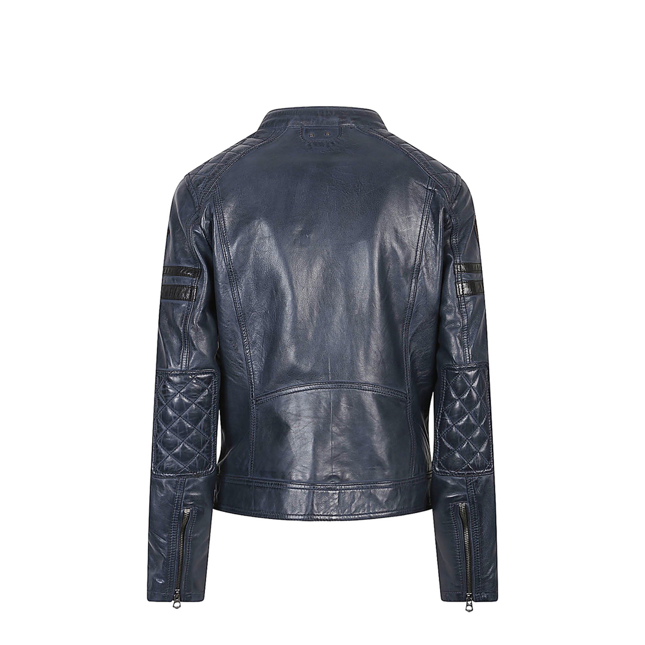 Leather Moto Jacket Blue and Green - Image 2