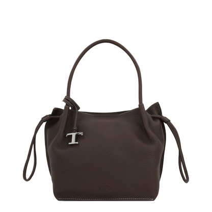 Chocolate Brown Leather Drawstring Closure Bag - Image 1