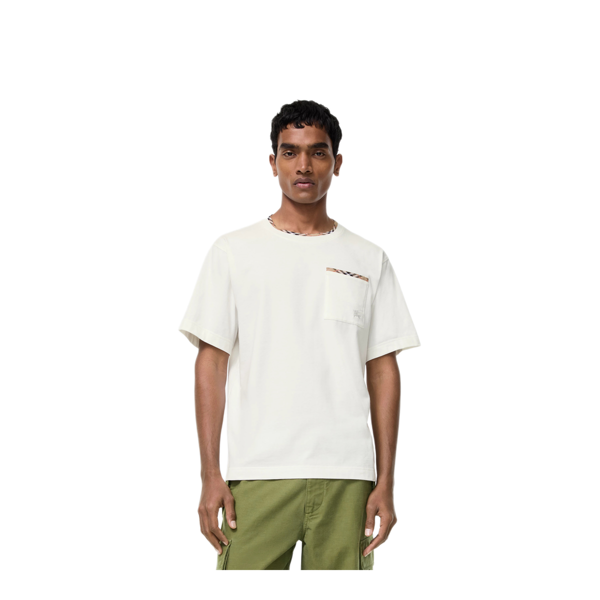 Cotton T Shirt With Check Trims - Image 2