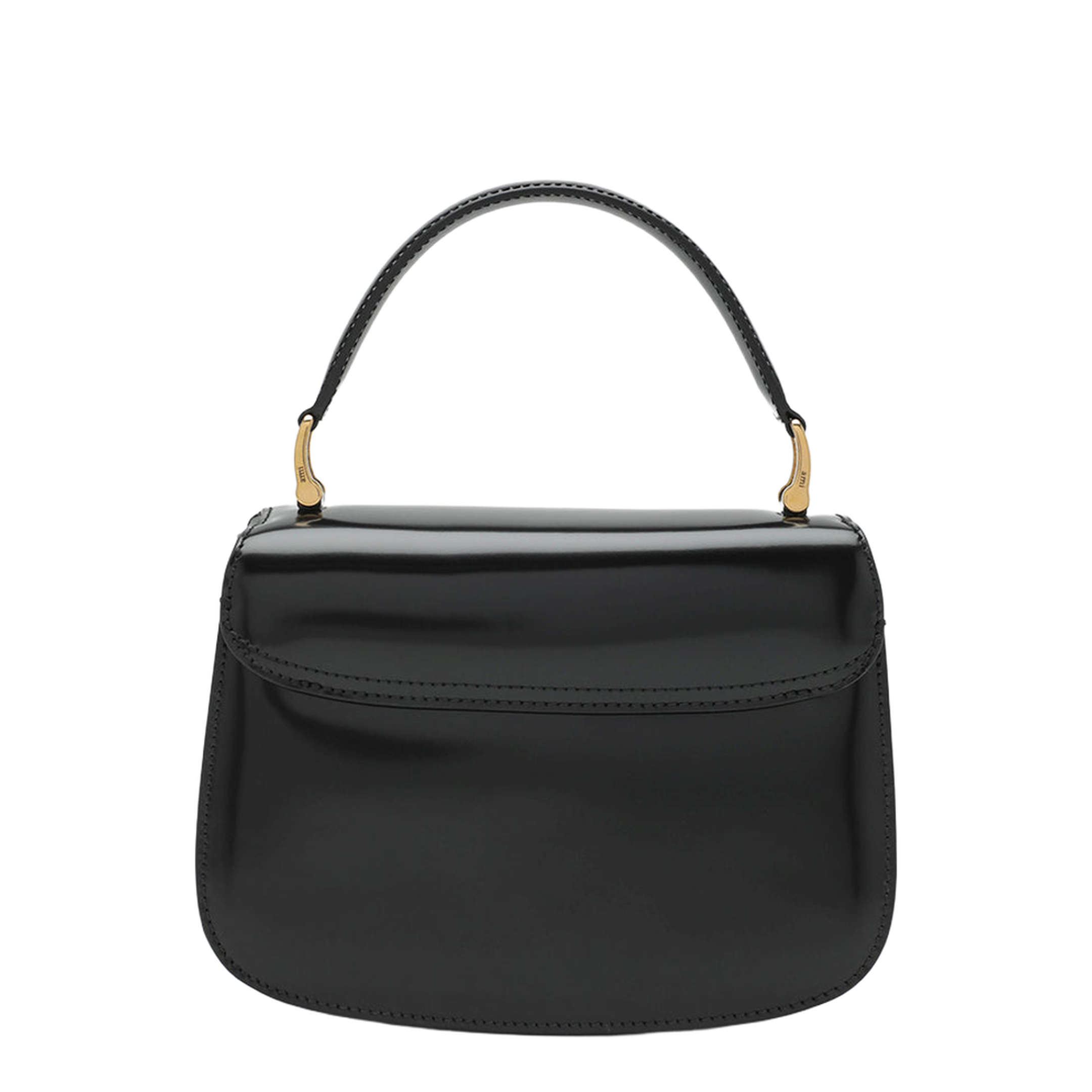 Black Glazed Leather Top Handle Bag - Image 2