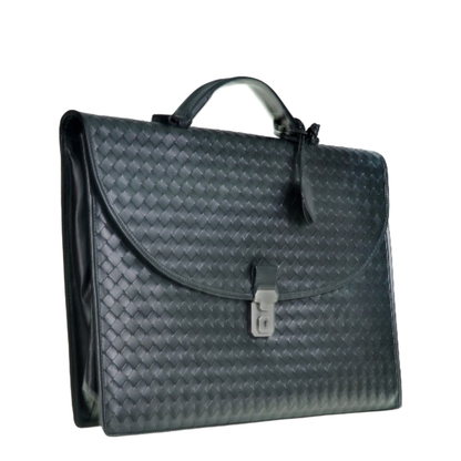 Intrecciato Leather Briefcase - Black - Image 2