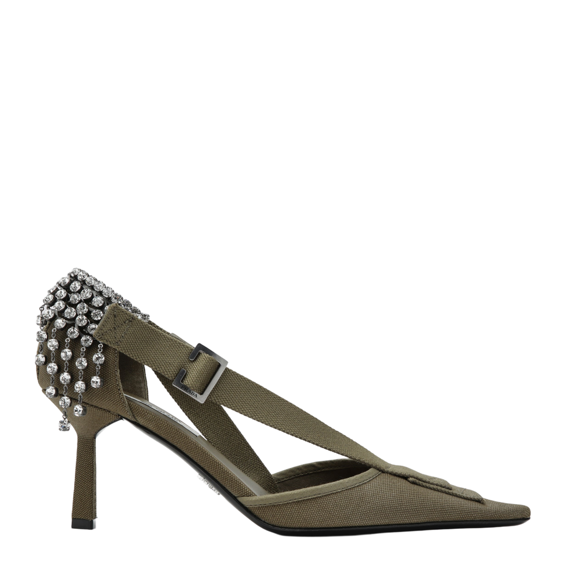 Military Green Canvas Pumps with Crystals - Image 1