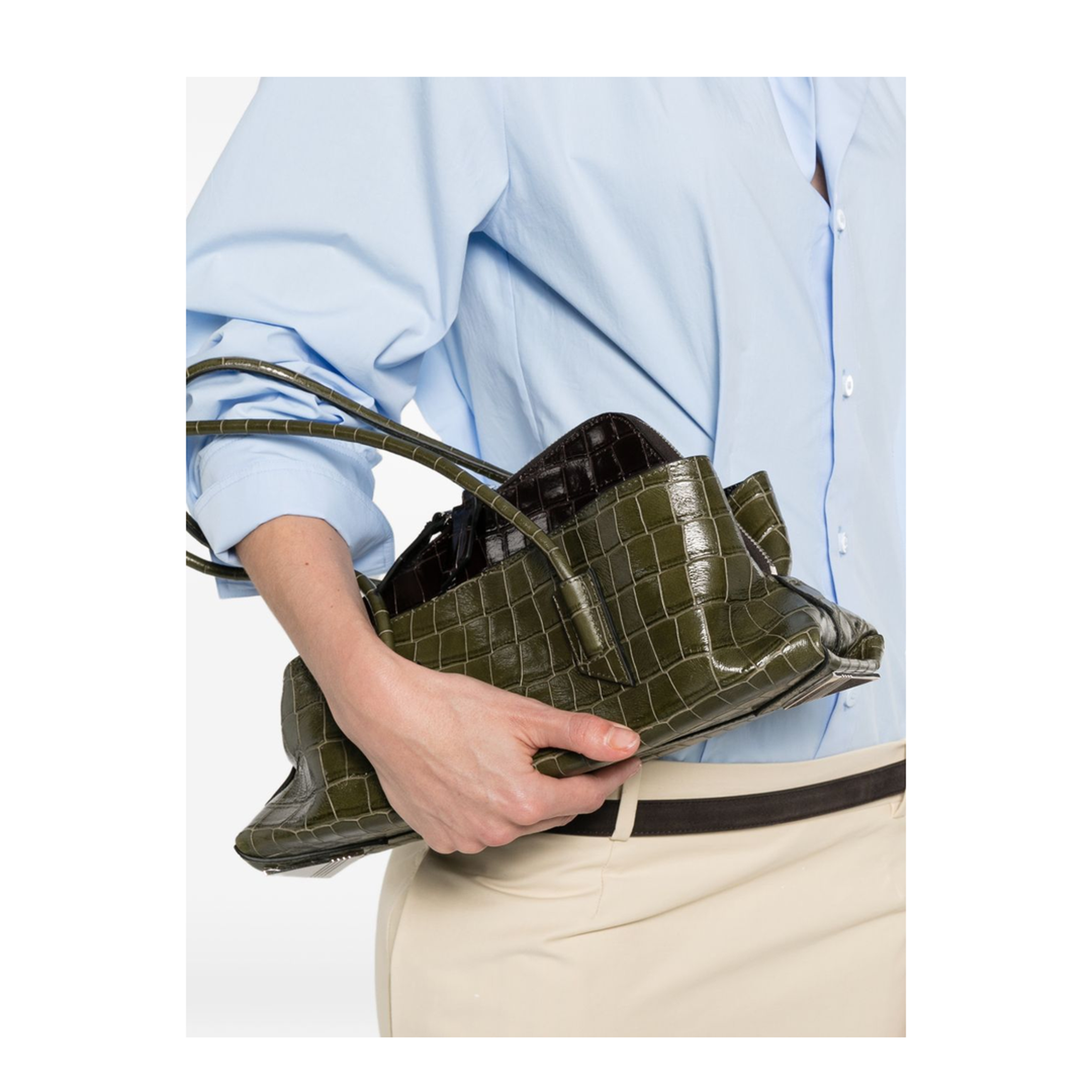 La Passeggiata Small Crocodile-Printed Calf Leather Top Handle Bag - Green Degradee - Image 2