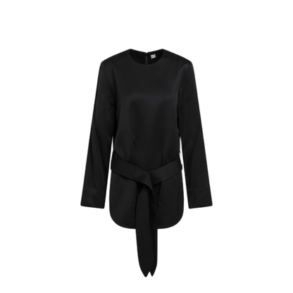Heavy Satin Tunic with Belt in Black - Image 1