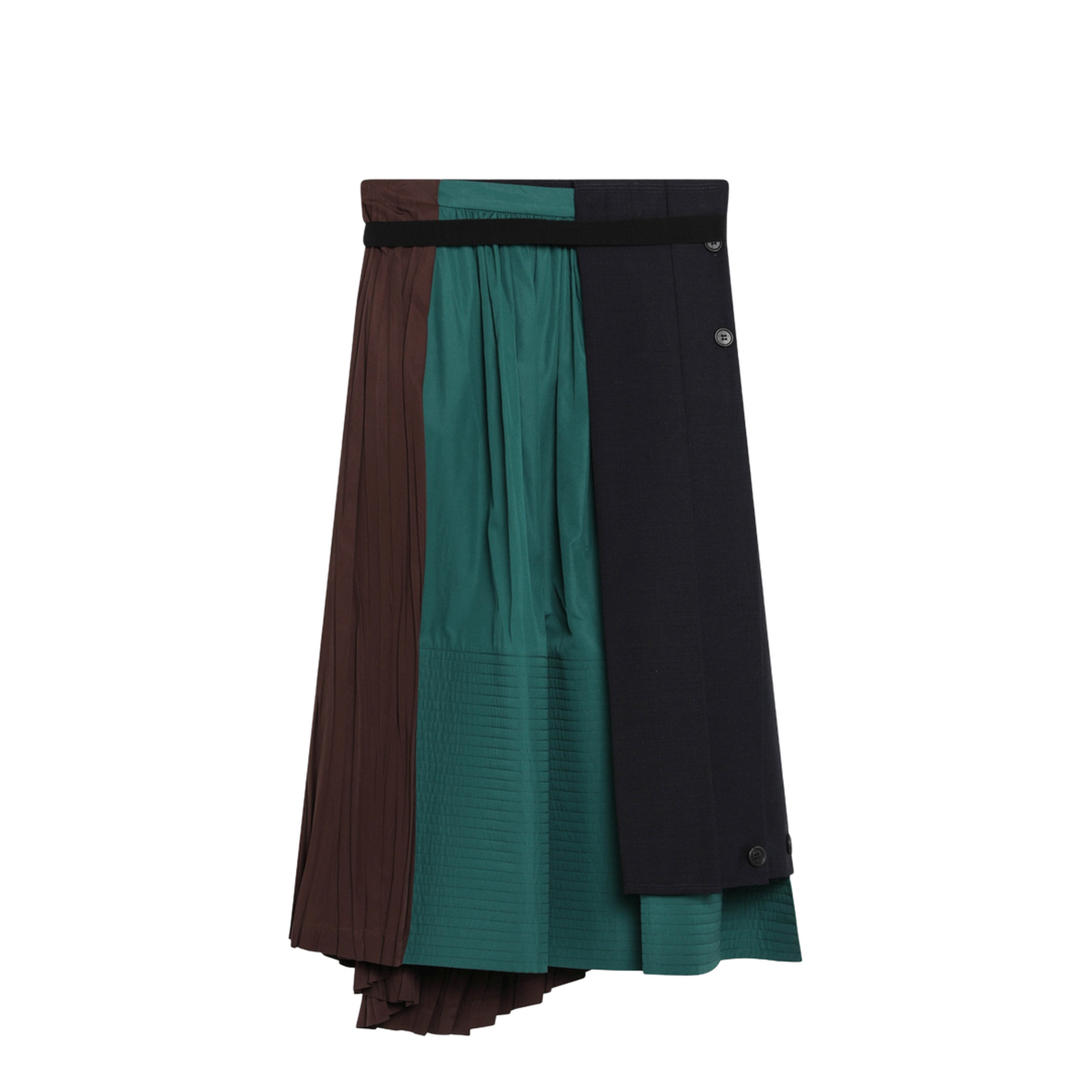 Asymmetric Patchwork Skirt in Virgin Wool, Blue - Image 2