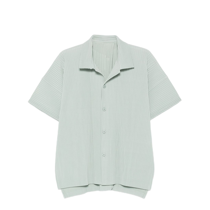 Light Green Short Sleeves Button Fastening Collared Top - Image 1