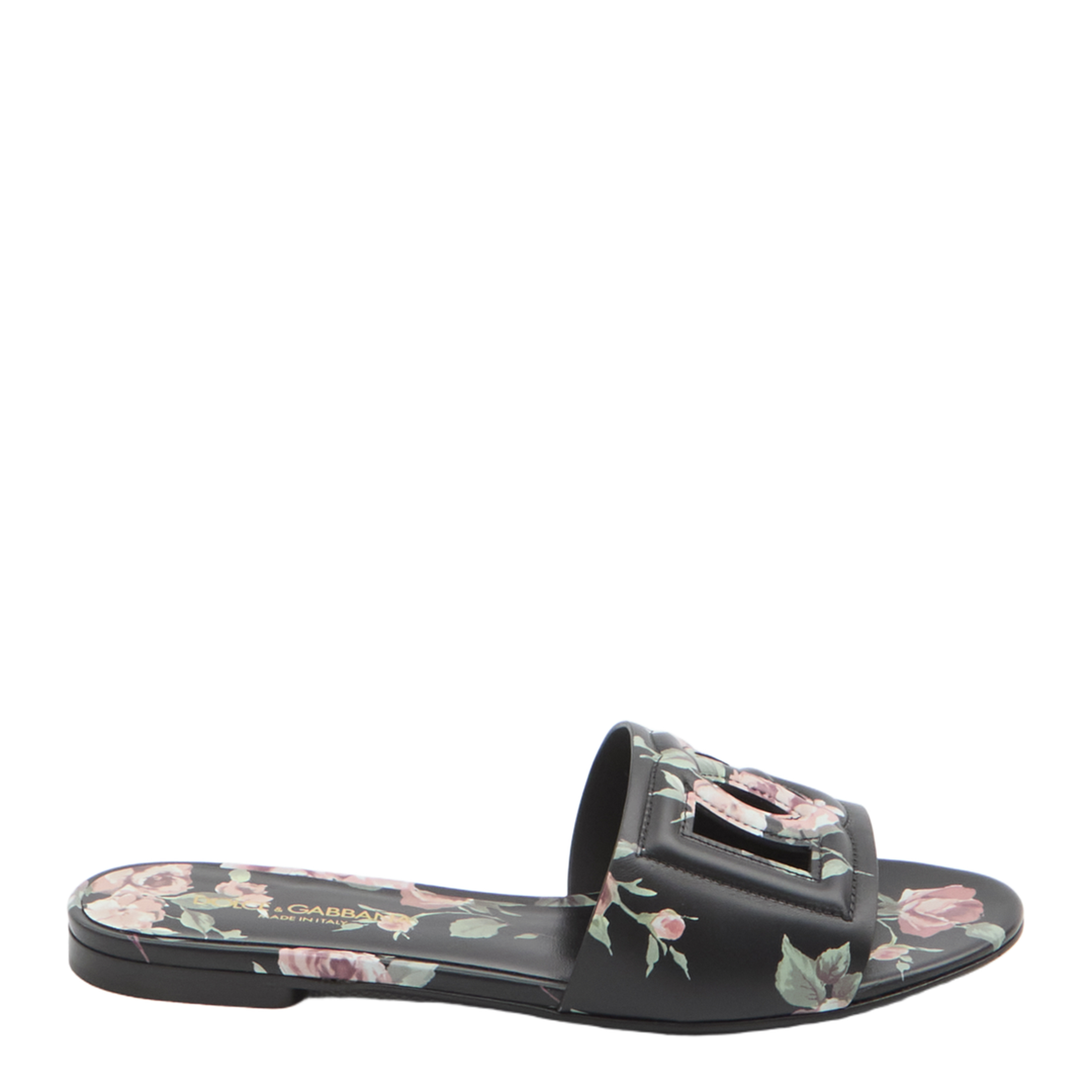 Black Slide Sandals with Cut Out Logo - Image 1