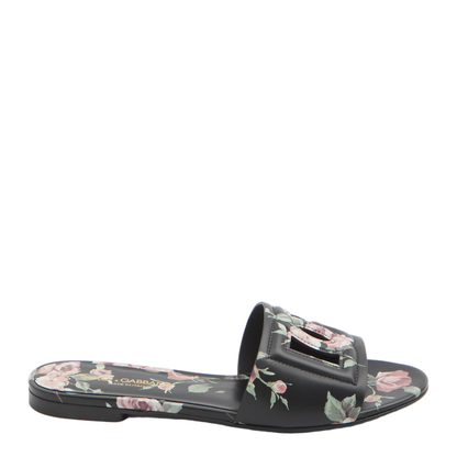 Black Slide Sandals with Cut Out Logo - Image 1