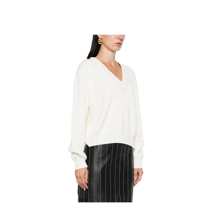 Relaxed Fit V-Neck Cotton Blend Sweater - Image 2