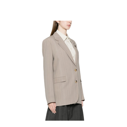 Pinstripe Oversized Wool Blend Blazer with Broche - Image 5