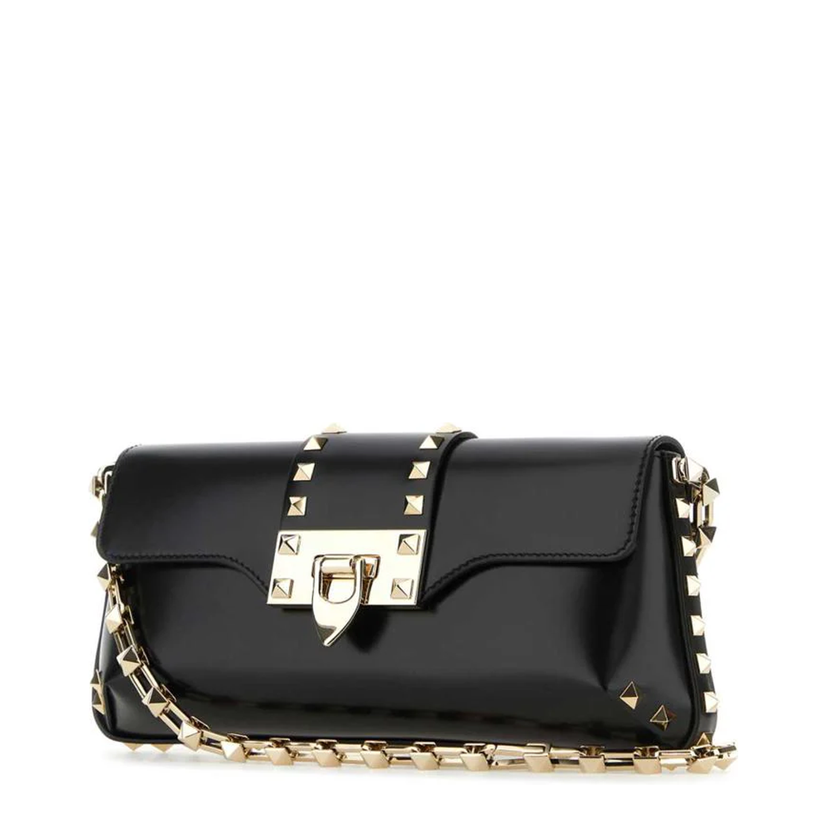 Black Leather Rockstud Shoulder Bag - Image 1