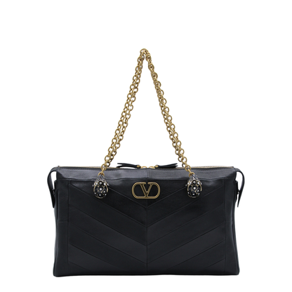 Black Leather Panthea Shopping Bag - Image 1