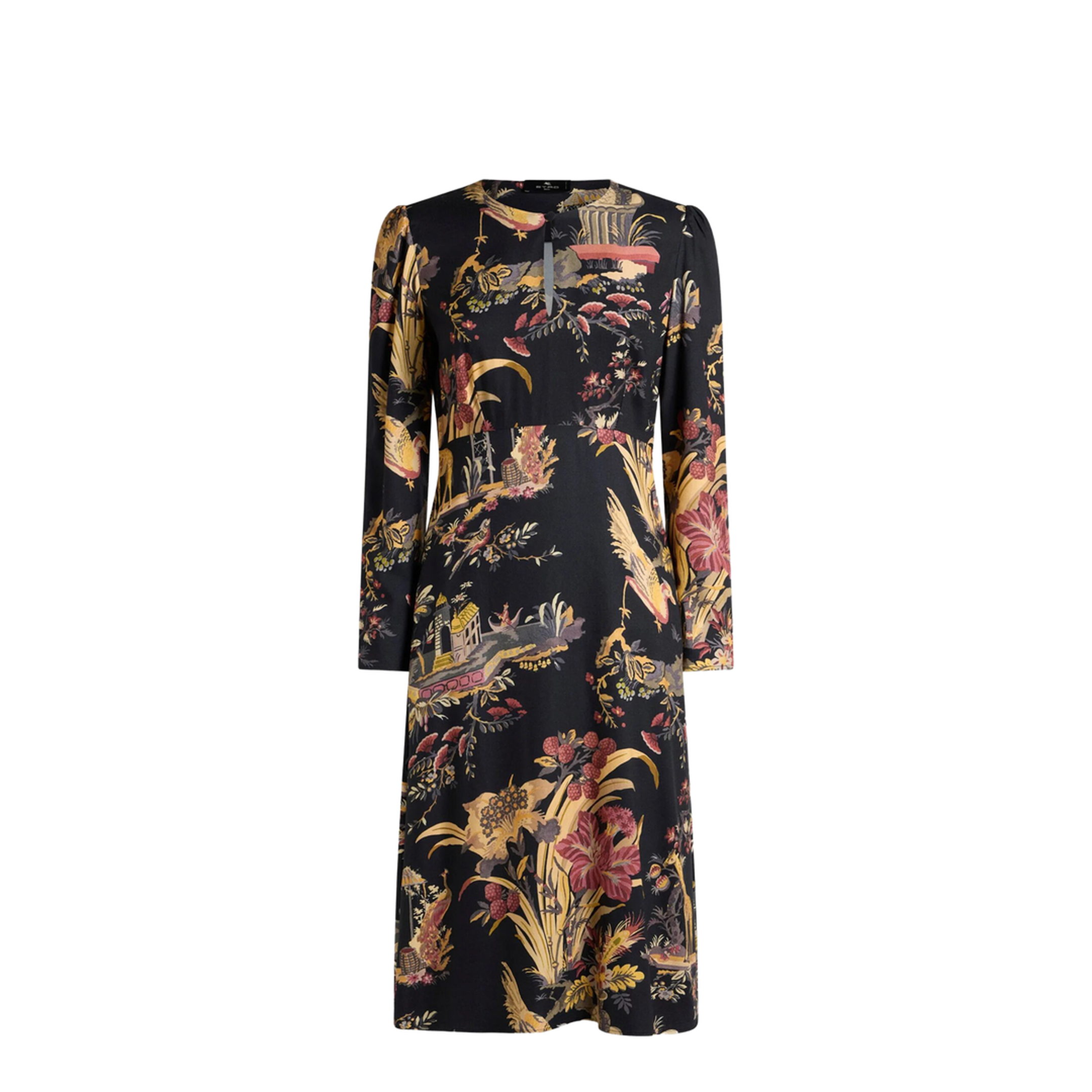 Crepe Midi Dress with Flower and Animal Motif - Image 1