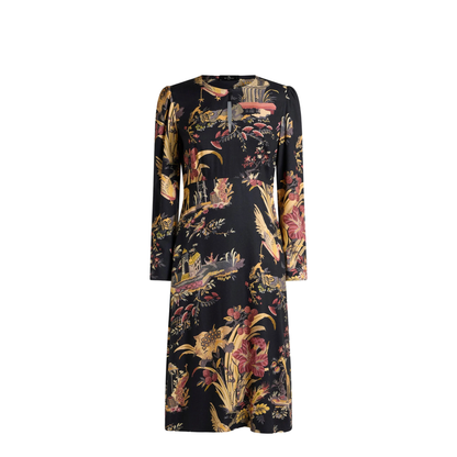 Crepe Midi Dress with Flower and Animal Motif - Image 1