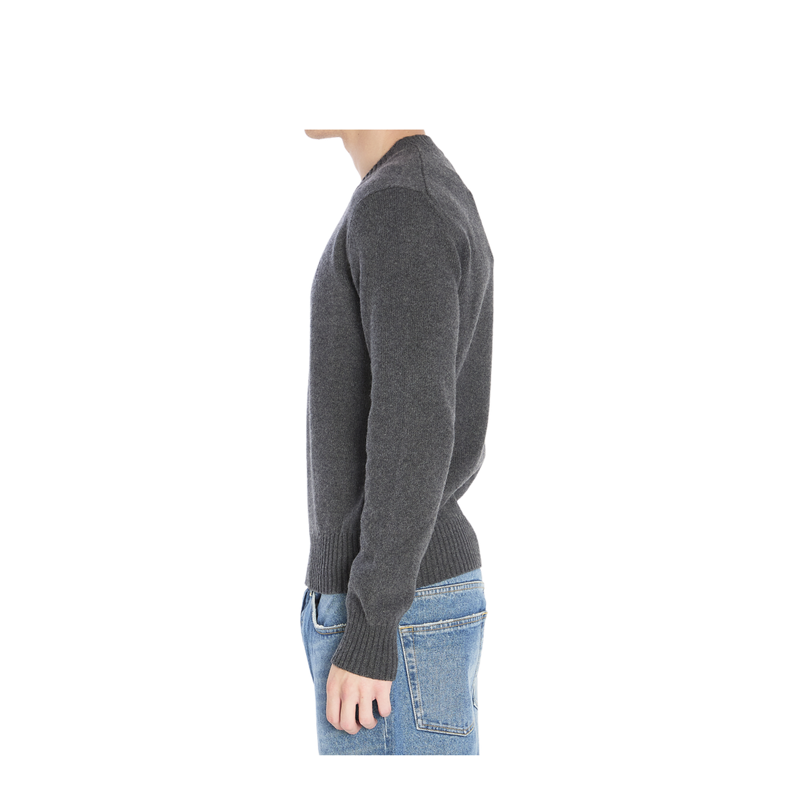 Grey Crew-Neck Sweater with Ribbed Trims - Image 3