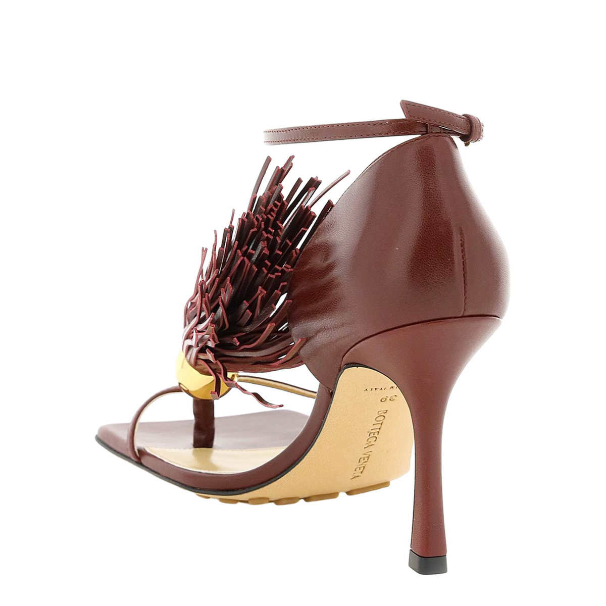 Burgundy Leather Stretch Sandals - Image 5