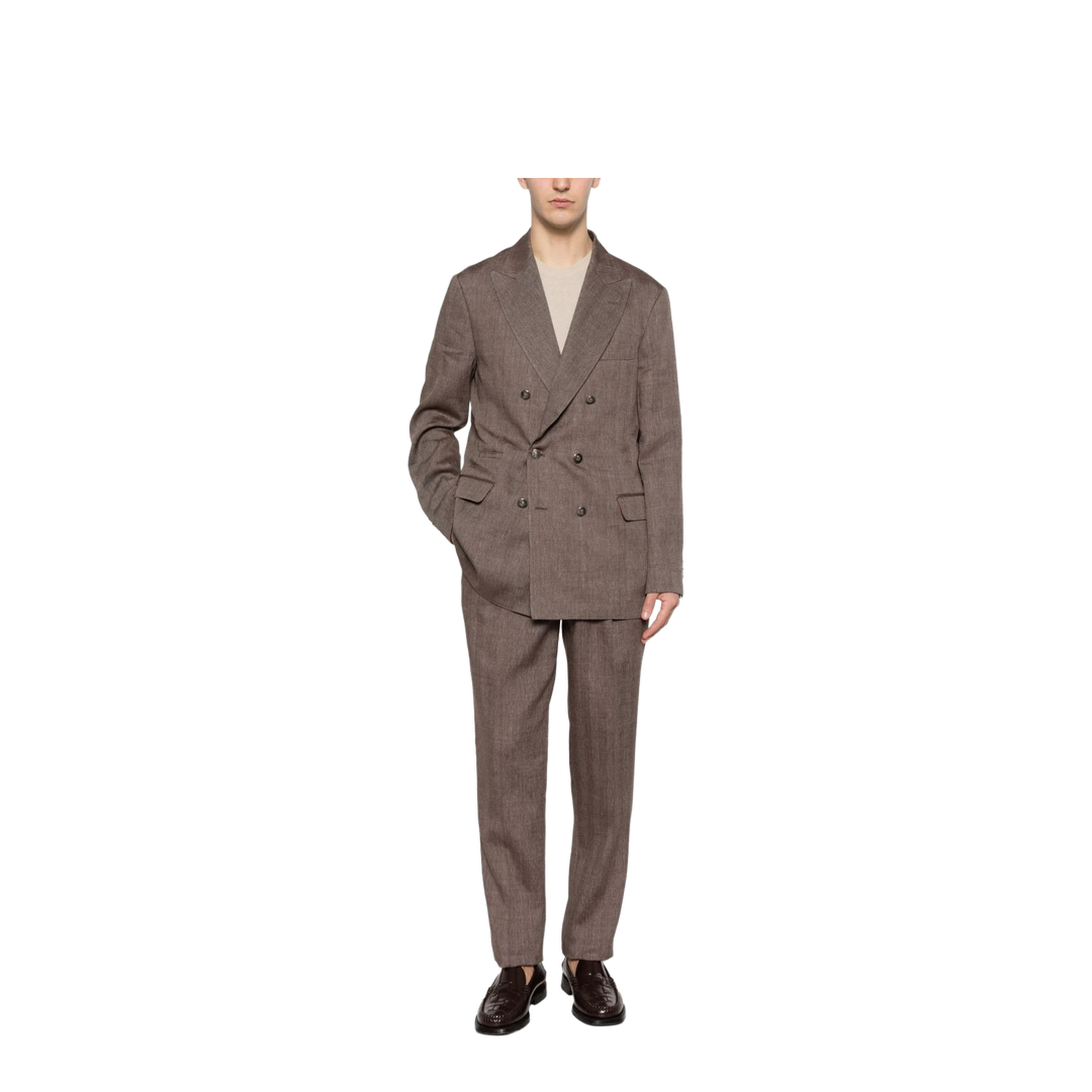 Double-Breasted Leisure Suit - Brown - Image 5