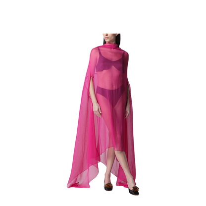 Wide Cape Dress Fuchsia in Sheer Silk - Image 1