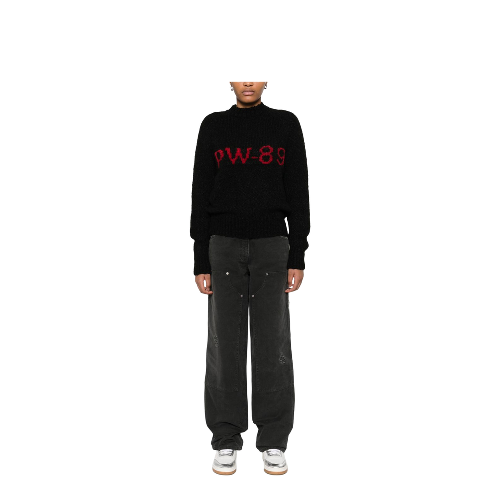 Distressed Black Cotton Jeans with Front Patches - Image 3