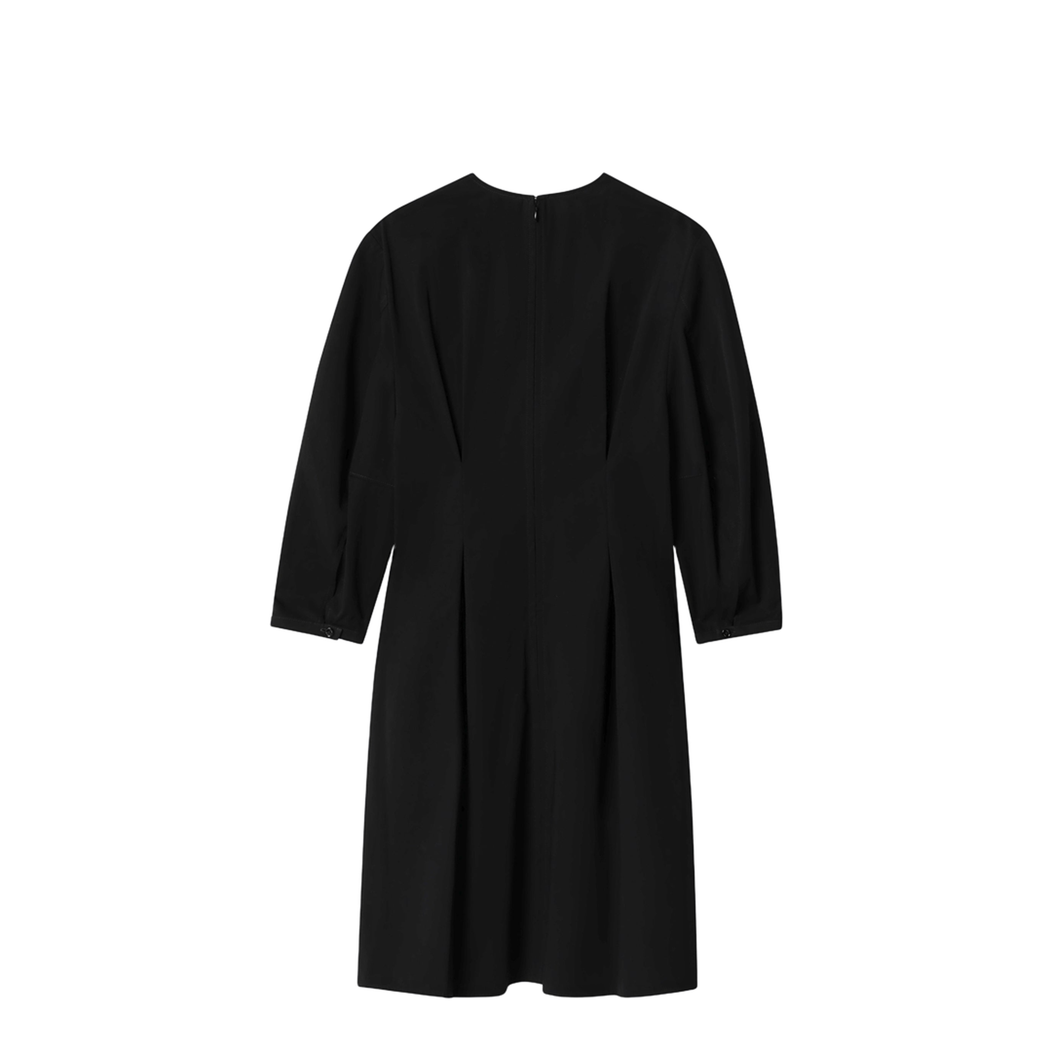 Cotton Dress with Balloon Sleeves in Black - Image 2