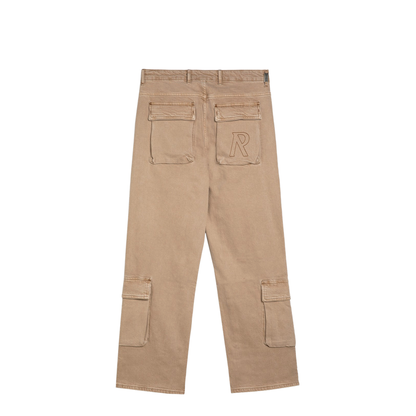 Beige Denim Cargo Trousers - Image 2