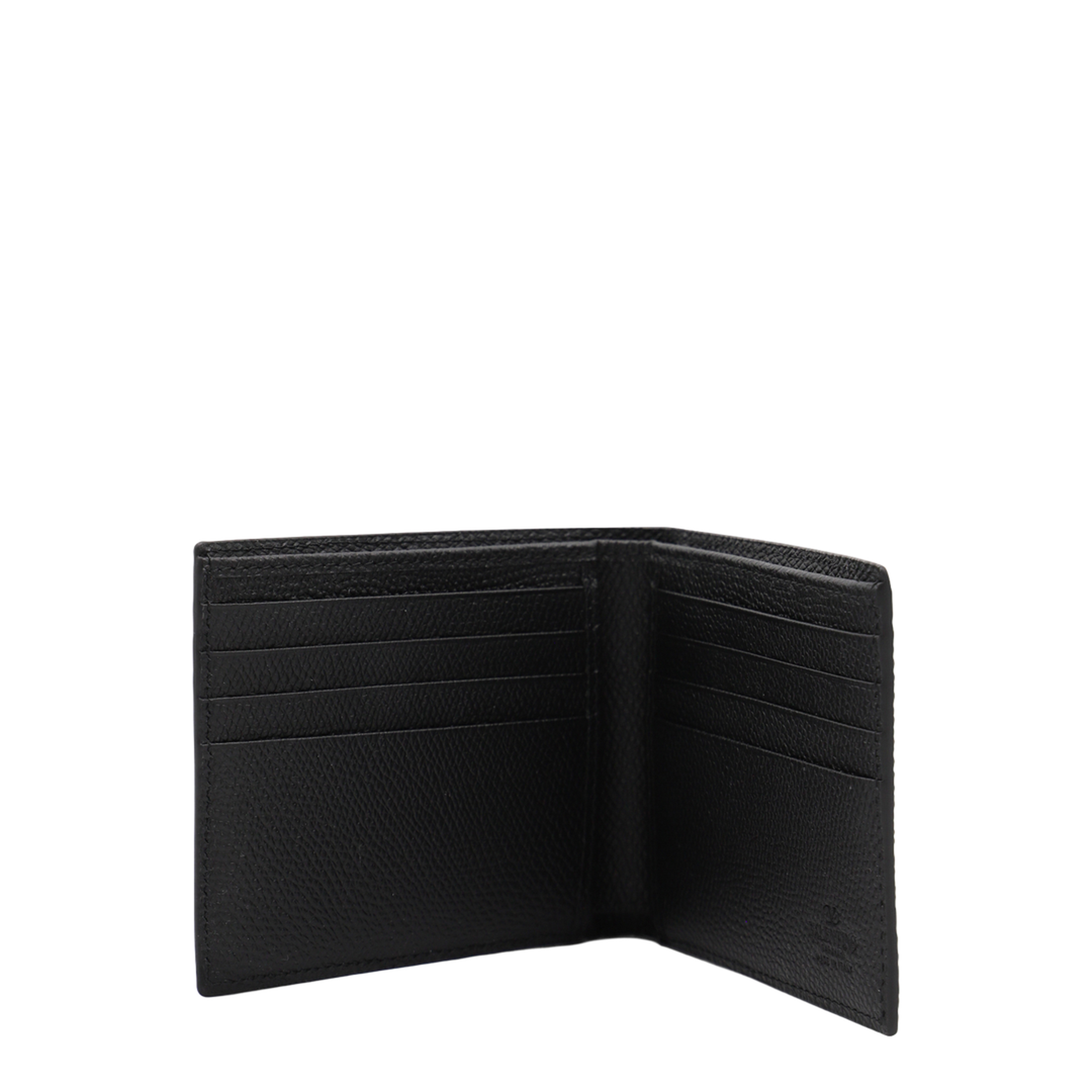 VLogo Signature Grainy Calfskin Bifold Wallet in Black - Image 3
