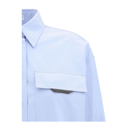 Shiny Detail Cotton Shirt with Pocket - Image 3
