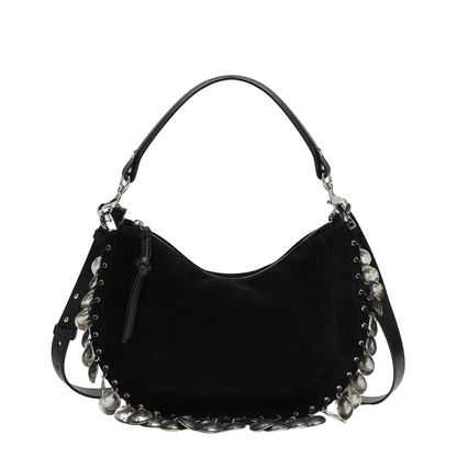 Oskan Soft Zipped Bag in Black Suede with Medals - Image 1