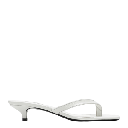 White Leather Heeled Thong Sandals - Image 1