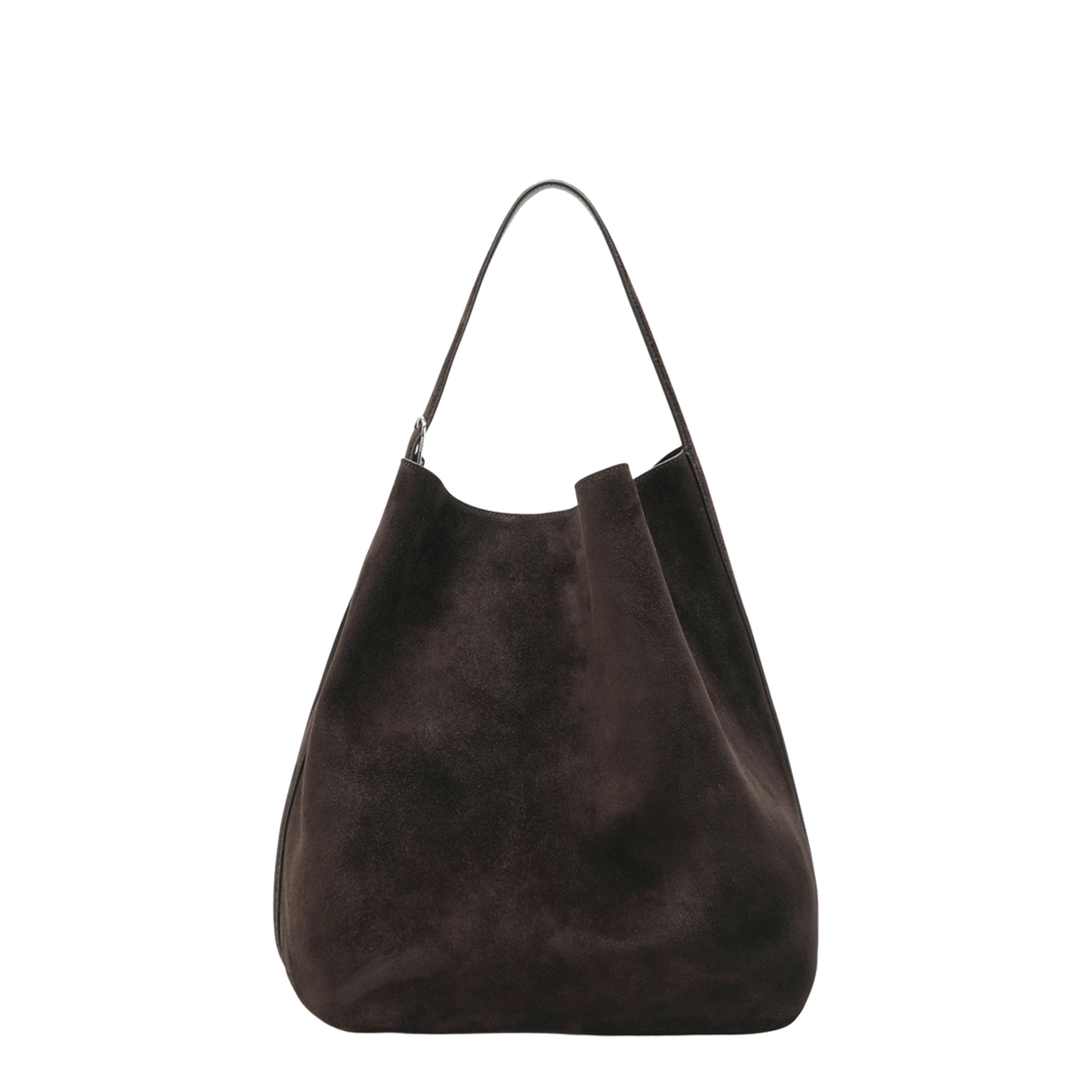 Belted Suede Tote Bag - Brown - Image 1