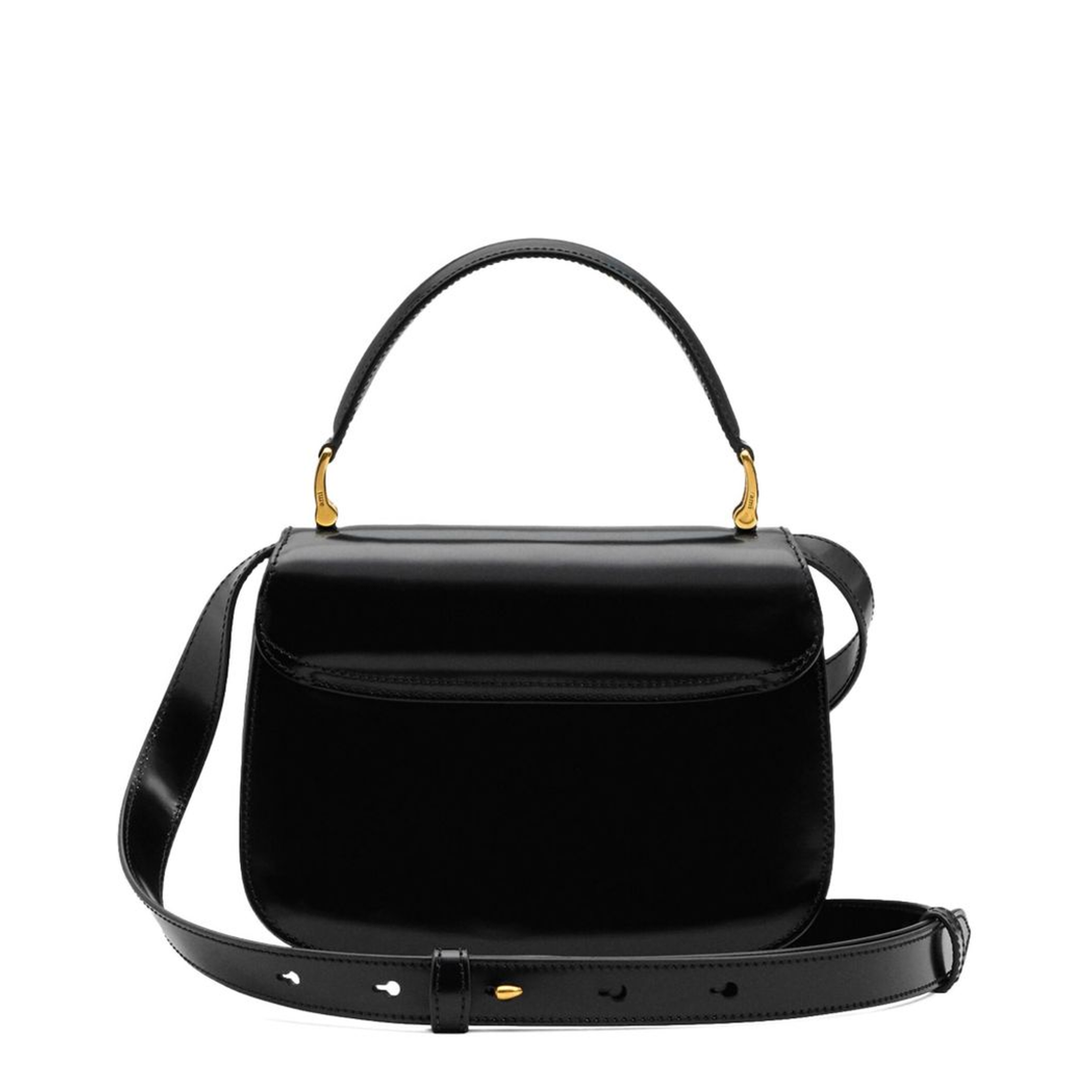 Black Glazed Leather Top Handle Bag - Image 4