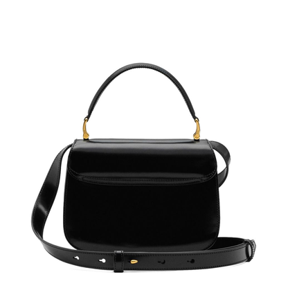 Black Glazed Leather Top Handle Bag - Image 4