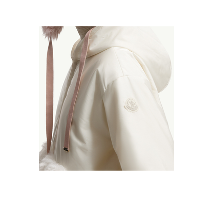 White Teddy-Trimmed Padded Zip-Up Hoodie - Image 4