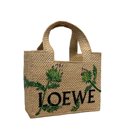 Font Small Raffia Tote - Natural/Green - Image 1