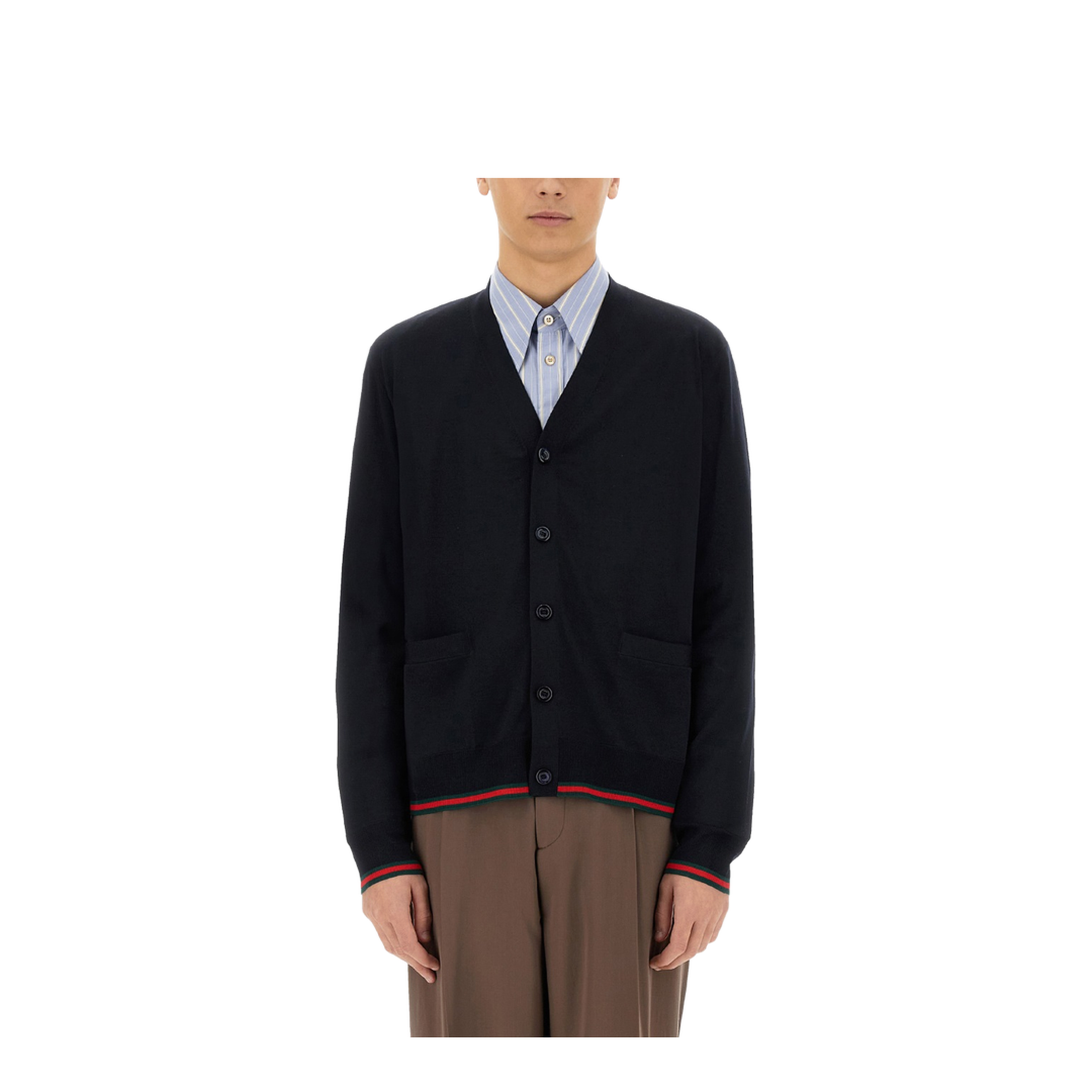 Wool Knit Cardigan with Web in Dark Blue - Image 1